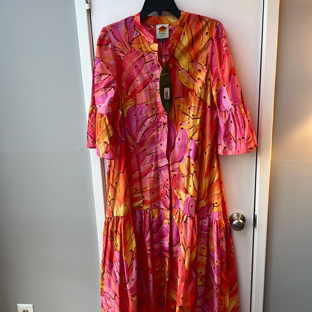 FARM Rio Pink and Orange Banana Midi Dress